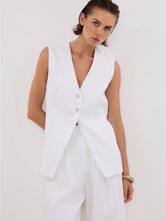 DISSH Tops - Knox White Linen Vest